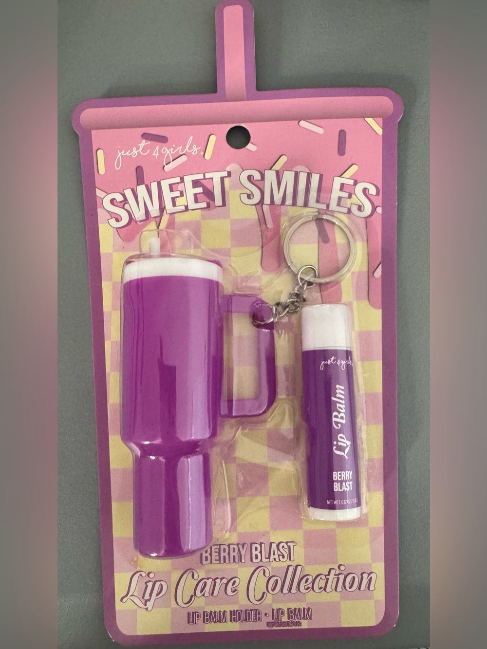 Sweet Smiles Berry Blast Purple Lip Care Keychain mini tumbler lip balm duo nove